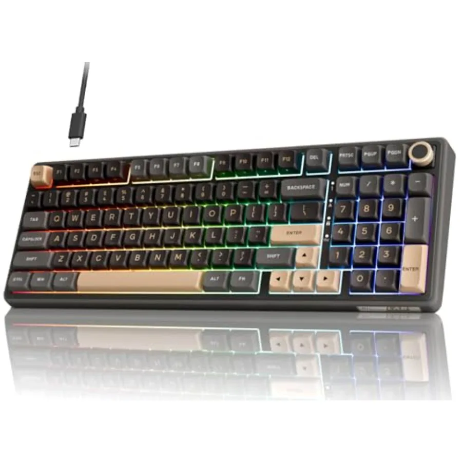 Gaming keyboard with gasket mount and pre-lubed linear switches creamy 96 layout RGB backlight number pad volume knob MDA PBT k