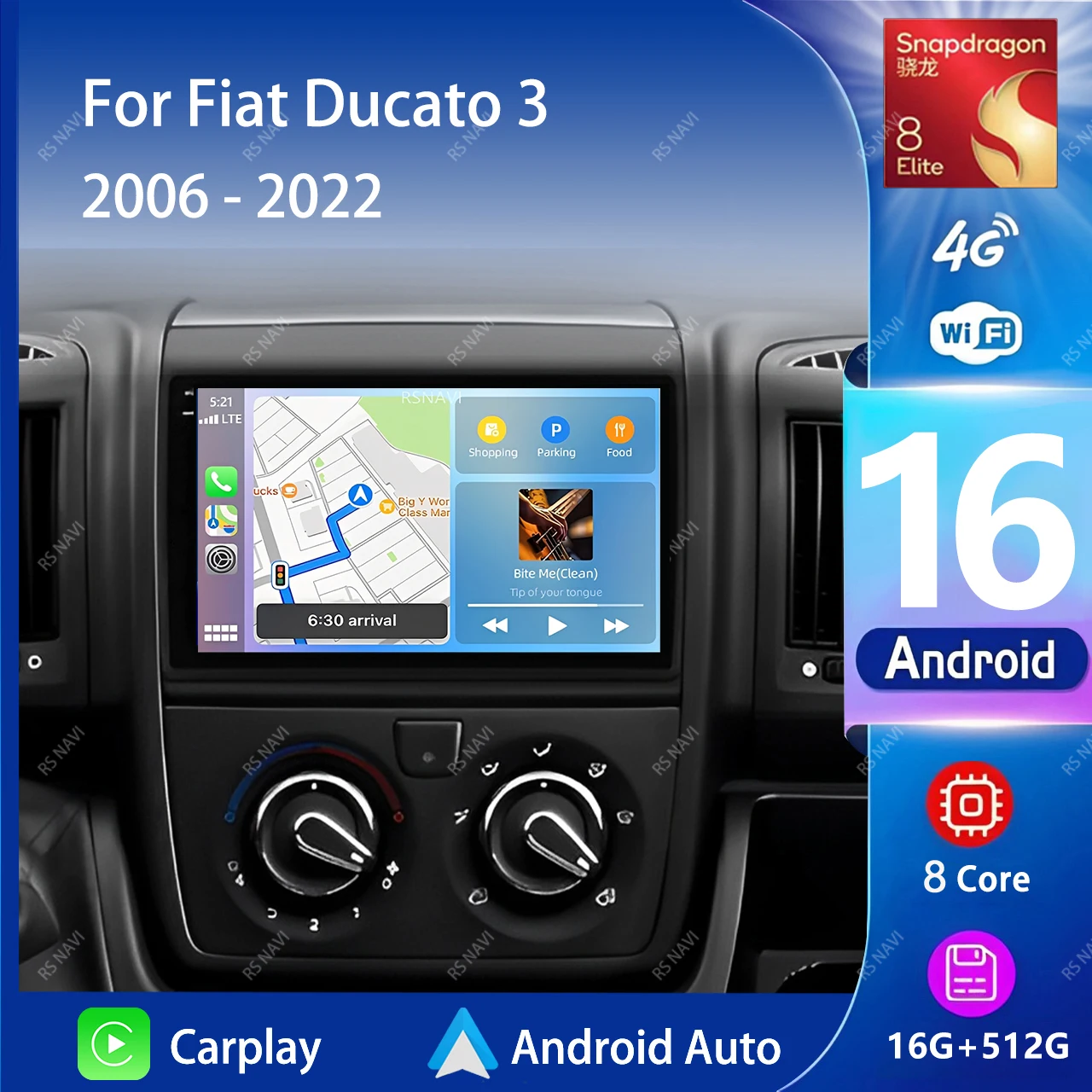 Android 15 Car Radio Carplay Auto GPS Navigation Multimedia Player For Fiat Ducato 2007 - 2015 video Stereo DVD 2 DIN Wifi+4G BT