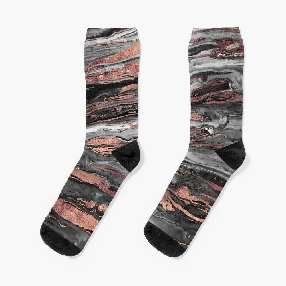 Modern rose gold abstract marbleized paint Socks moving stockings anti slip football gift Woman Socks Men's