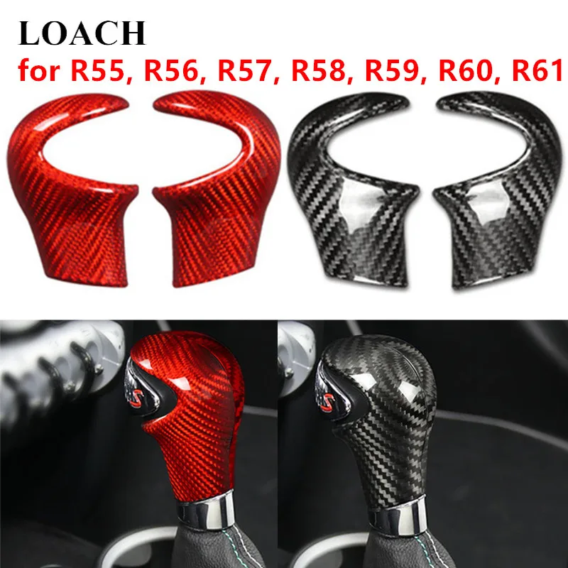 Real Carbon Fiber Gear Shift Knob Case Cover Sticker For MINI R55 R56 R57 R58 R59 R60 R61 Clubman Cooper Roadster Countryman