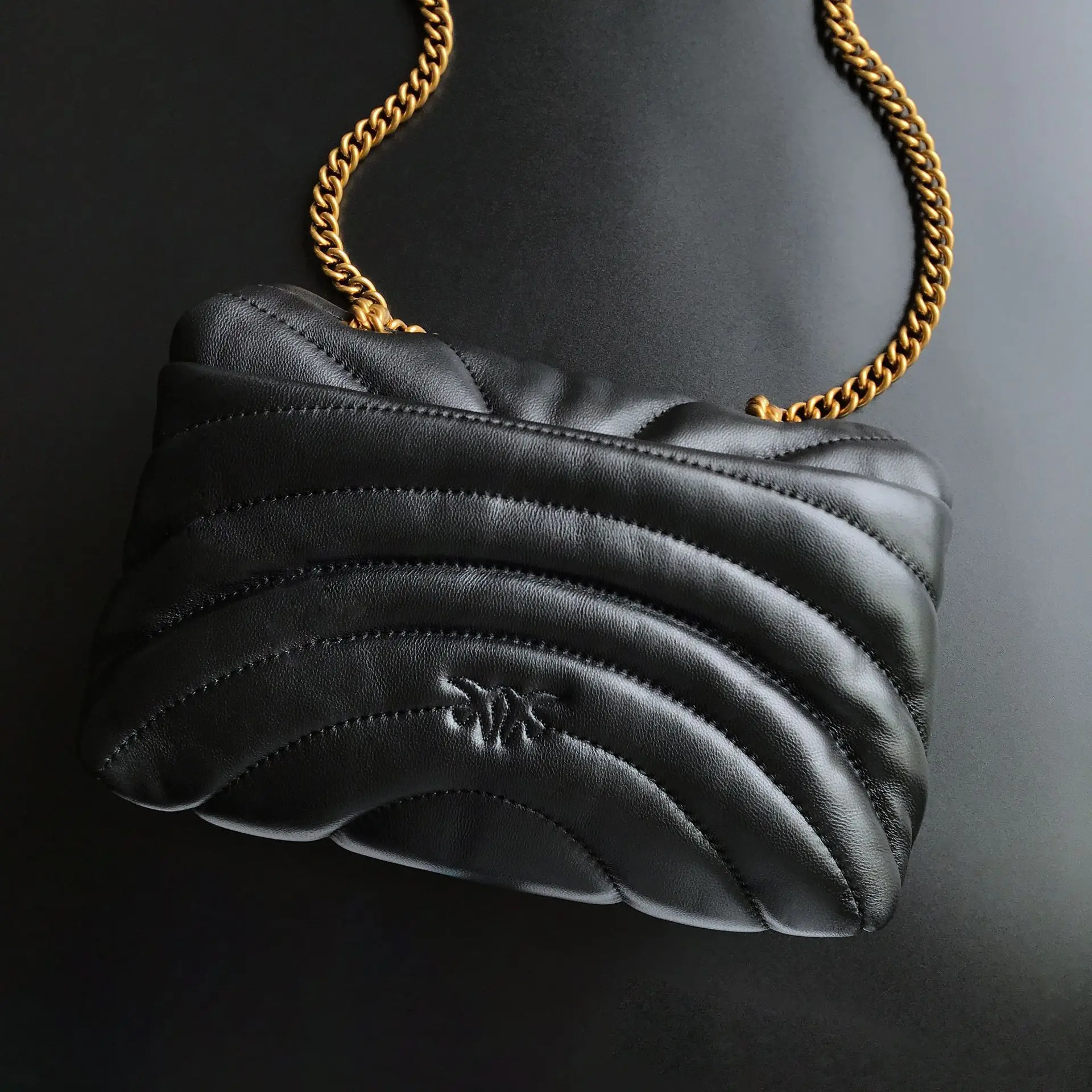 New Arrival Pinko Same Style Genuine Leather Puff Swallow Bag Chain Cross-Body Flying Bird Double Flying Swallow Women's Bag image 4