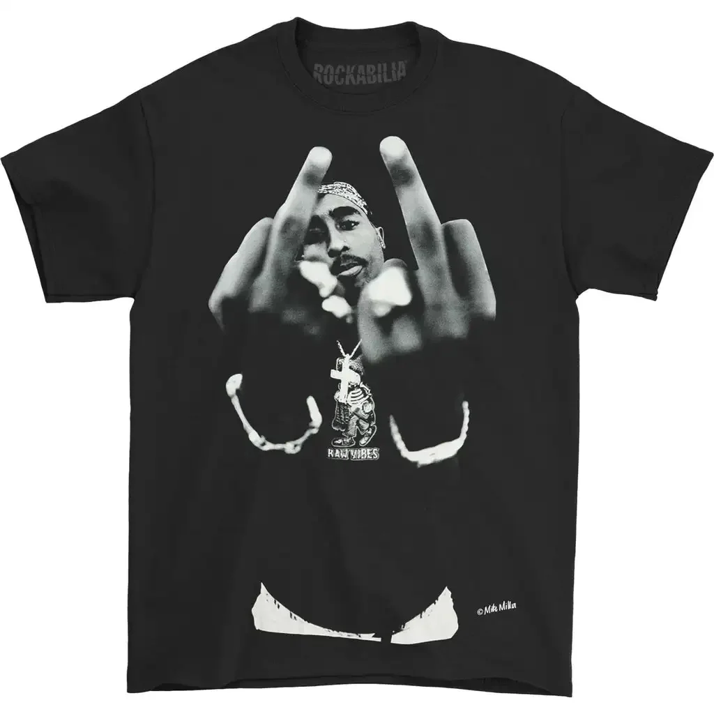 tupac black and white middle finger jumbo print t shirt