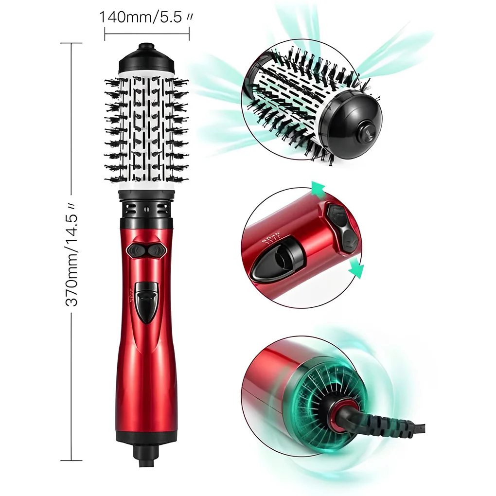 Rotating Hair Dryer Brush Straightener Curler Curling Stick Professional Air-Dryer Comb Styling Tool 3 Gear Settings