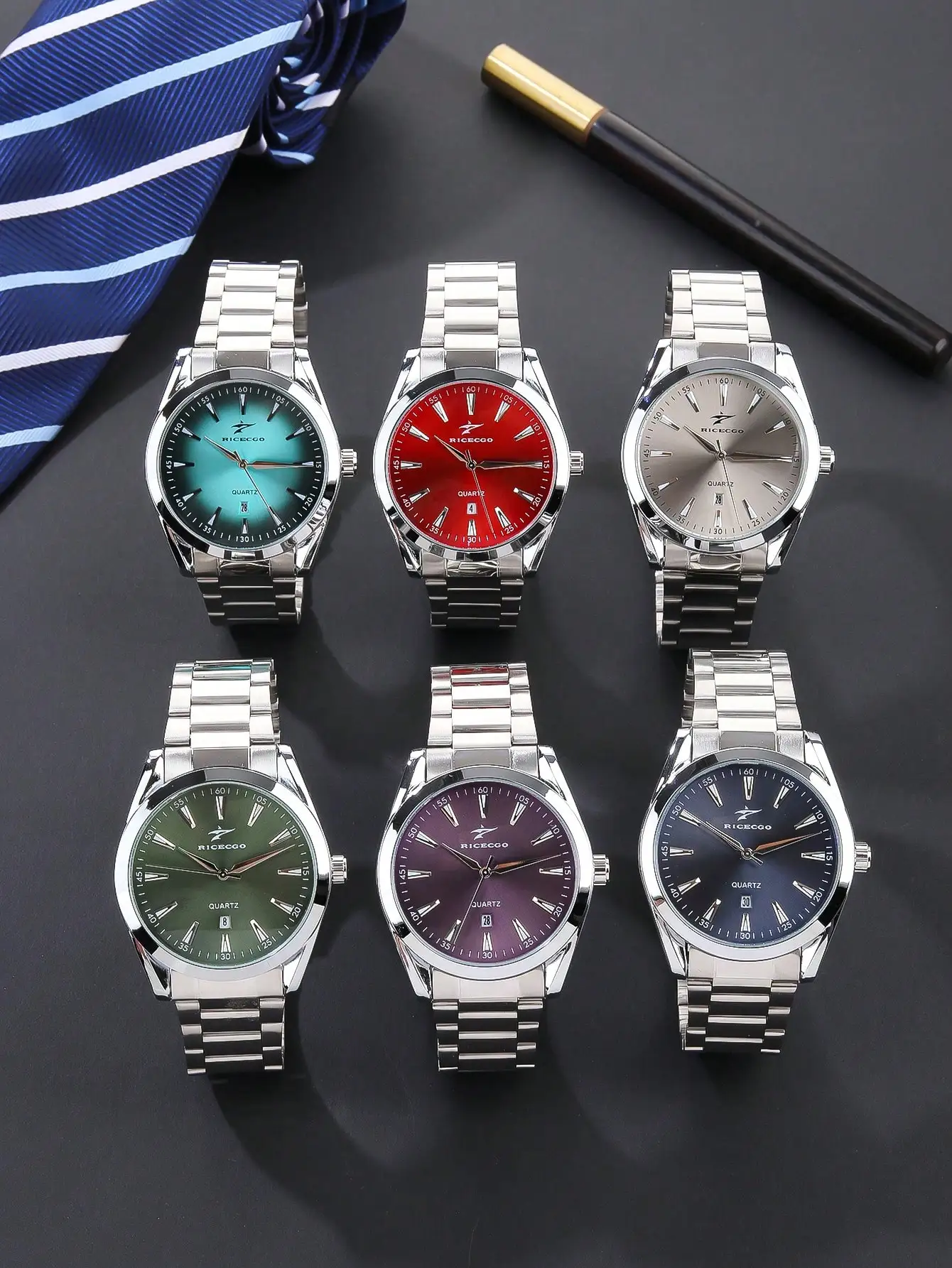 

Классические мужские кварцевые часы из нержавеющей стали с указателем даты, 6 цветовых вариантов для повседневного ношения