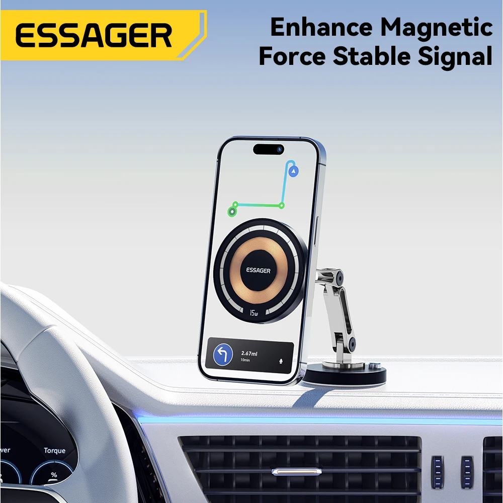 Essager 15W Magnetic Car Wireless Charger 360° Phone Holder Telescoping Car Mount For iphone 15 14 13 Max Car Navigation Bracket