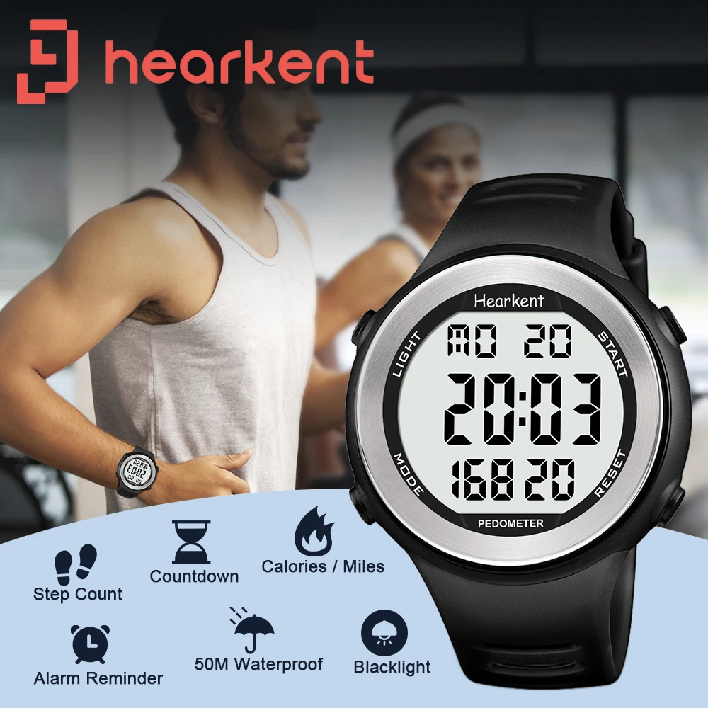 Hearkent Stappenteller Horloge Mannen Waterdichte Stap Teller Calorie Tracker Vrouwen Achterlicht Display Countdown Digitale Sport Horloges