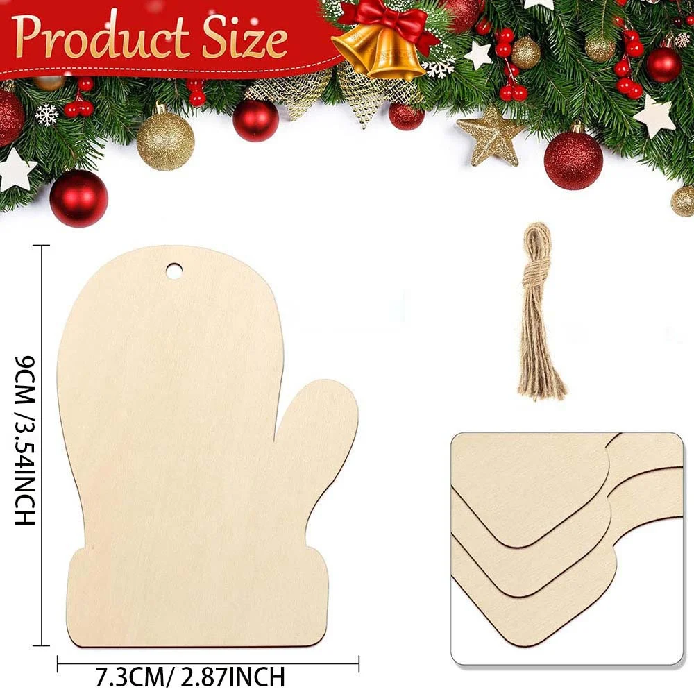 

10pcs Unpainted Wooden Christmas Ornaments，DIYDrawable Gloves and Circle Pattern，Handmade Holiday Wall Decorations，Seasonal