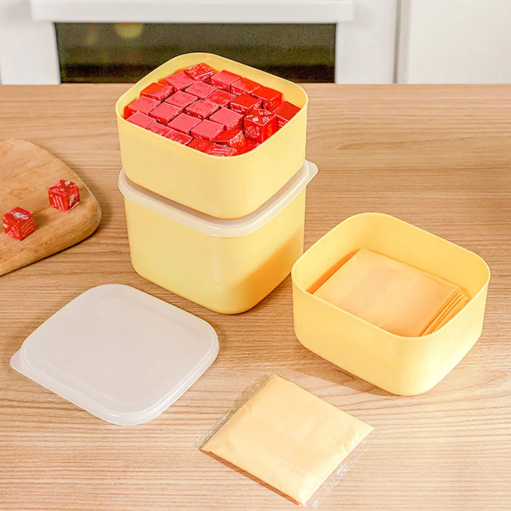 

4pcs Cheese Storage Boxes Kitchen Containers Butter Holders Yellow Smooth Surface Easy Clean Flexible Lid Stable