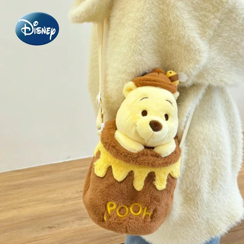 Disney Winnie The Pooh ใหม่ผู้หญิง Plush ไหล่ Messenger กระเป๋าแบรนด์หรู Mini ผู้หญิงไหล่กระเป๋า 3D การ์ตูนผู้หญิงกระเป๋า