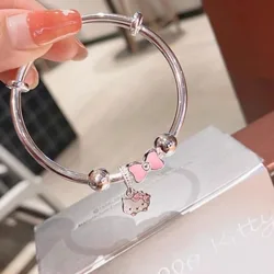 Sanurgente Anime Hello Kitty Kuromi Bracelet Ajustable pour Femme, Bijoux de Dessin Animé, Cadeaux de Vacances pour Fille, Argent, JOKawaii, Nouveau