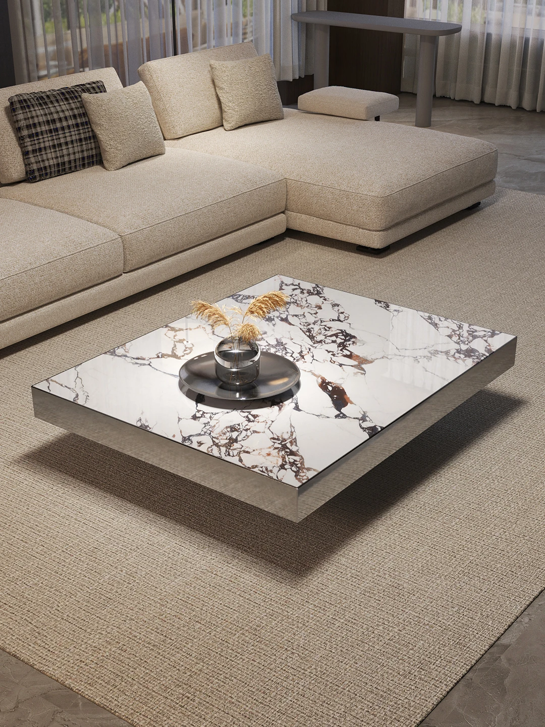 Natural marble coffee table minimalist square coffee table rock tea table