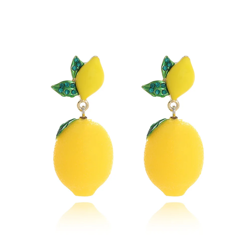 New Summer Fashion Yellow Geometry Lemon Pendant Stud Earrings for Women Sweet Temperament Fruit Party Jewelry Accessories Gift