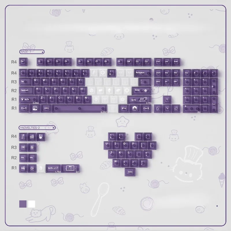 Cute Meow Dessert Theme Keycaps Purple Mist Transparent PC Cherry Profile Custom Gaming Keycaps for Mechanical Keyboard PC Gift