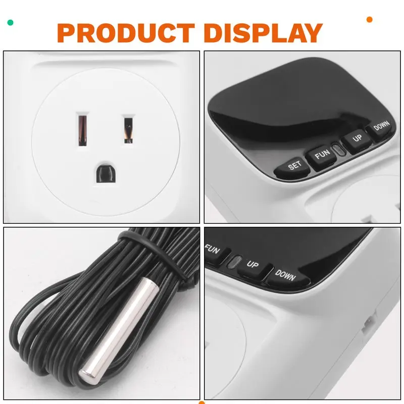 Digital Plug In Thermostat Outlet120v Heating Cooling Control 110V 15A Celsius Fahrenheit Display,For Greenhouse US Plug-A82Z