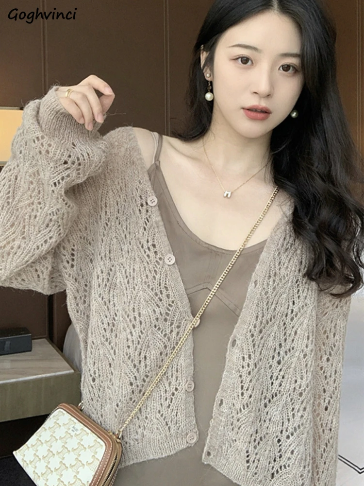 Thin Long Sleeve Cardigan Women V-neck Temperament Vintage French Style Spring Fashion New All-match Cozy Lady Simple Loose Chic