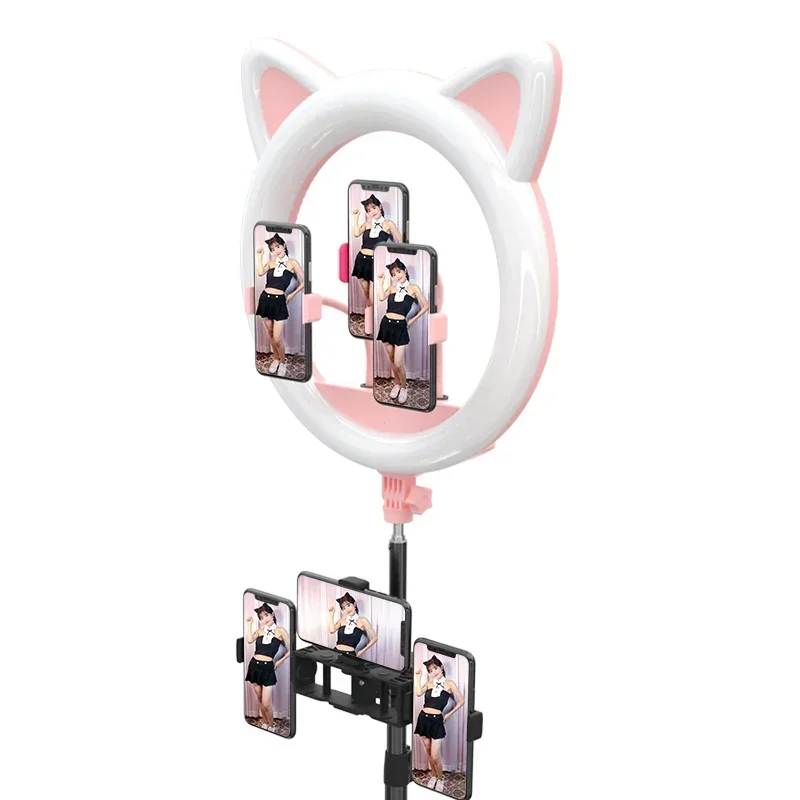 Heart Cat Ear 20 inch Pink LED Ring light 408pcs LED 60 lumens Dimmable 3000K-6500K 3 phone clamps YouTube Ringlight for Makeup