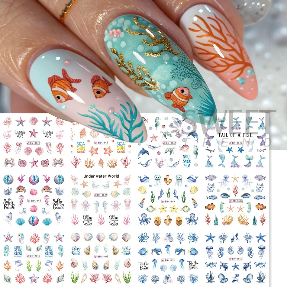 12デザイン サマーオーシャンテーマ ネイルステッカー カラ - Nail Art France のレビューと価格