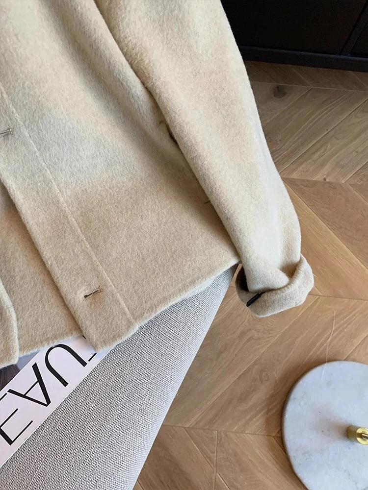

Ele Vintage ort Woolen Coat Stand Collar Single Button Women's Faionable Versatile Autumn Winter Top Quali Material