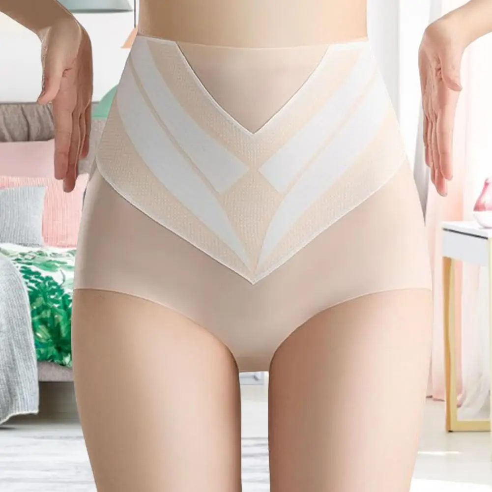 Women Underpants Tummy Control Double-layer Seamless Contrast Color Panties High Elasticity Wide Crotch Design Body Shaper Full