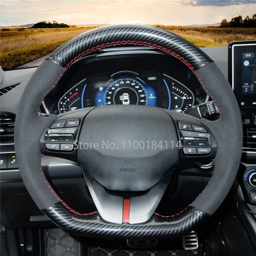 

Hand-Sewn Non-slip PU Carbon fiber Leather Car Steering Wheel Cover for Hyundai Ioniq 2016-2020 Interior Accessories