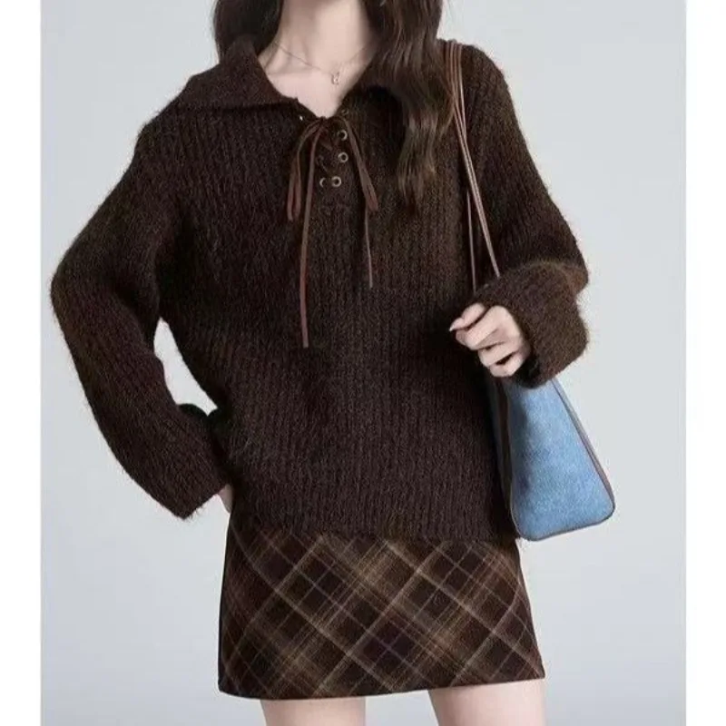 

Retro Strappy POLO Thickened Cashmere Wool Blend Relaxed New Style Autumn-winter Knitted Sweater