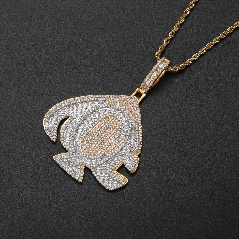 AZ Iced Out Poker ACE Pendants Necklace Bling Zircon For Women Men Hip Hop Goth Customized Jewelry With Long Chain Free Shipping