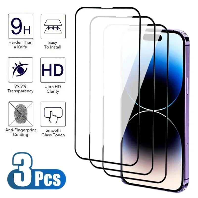 

3Pcs 9H Anti-Burst Tempered Glass For Apple iPhone 14 Plus 13 12 Mini 11 Pro Screen Protector iPhone X XR XS Max Protective Film