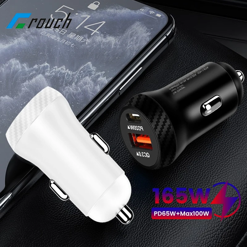 165W USB Type C Car Charger Fast Charging QC3.0 PD65W Mini Car Phone Charger Adapter For iphone 14 13 Samsung Huawei Xiaomi