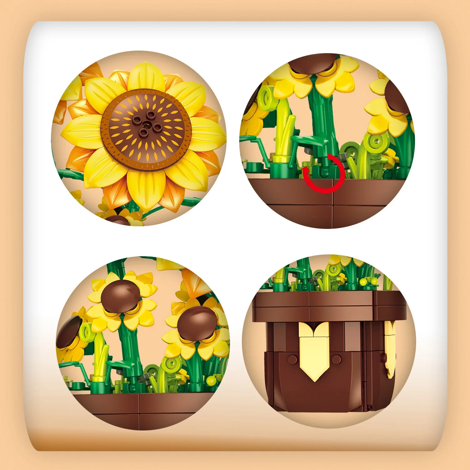 Building block flower gift box with 4 flower options, including building block assembly toys, home and desktop decorations