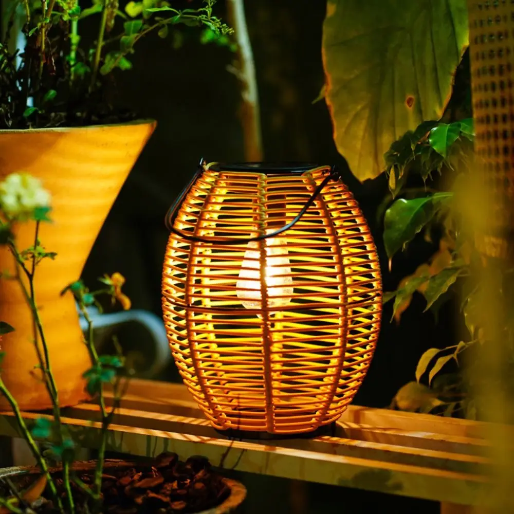 

Portable Landscape Solar Imitation Lantern Waterproof Hollowed Yard Lantern with Handle Hanging Weave Wind Lamp Outdoor