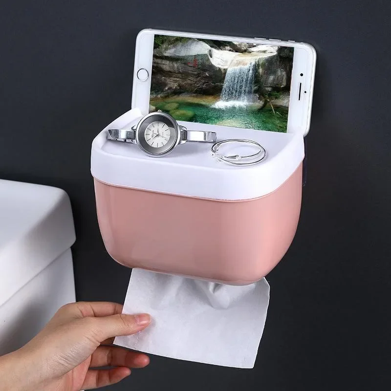 NEW Wall Mount Tissue Holder for Bathroom Storage Box Punch-Free Home Supplies Phone Rack Case Toilet Paper Holder Waterproof