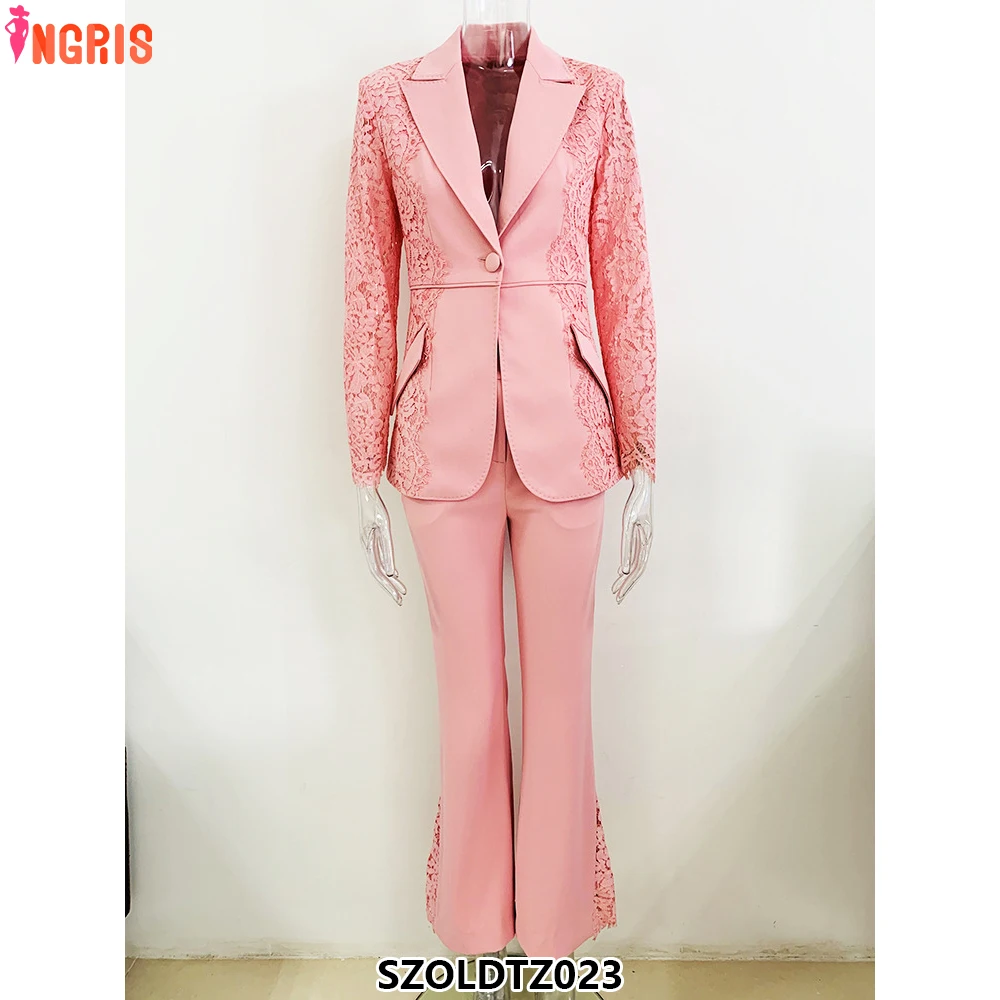 

Fashion lace stitching slim fit single button bell bottom pants two piece suit jacket women suit tuxedo women suit-SZOLDTZ023