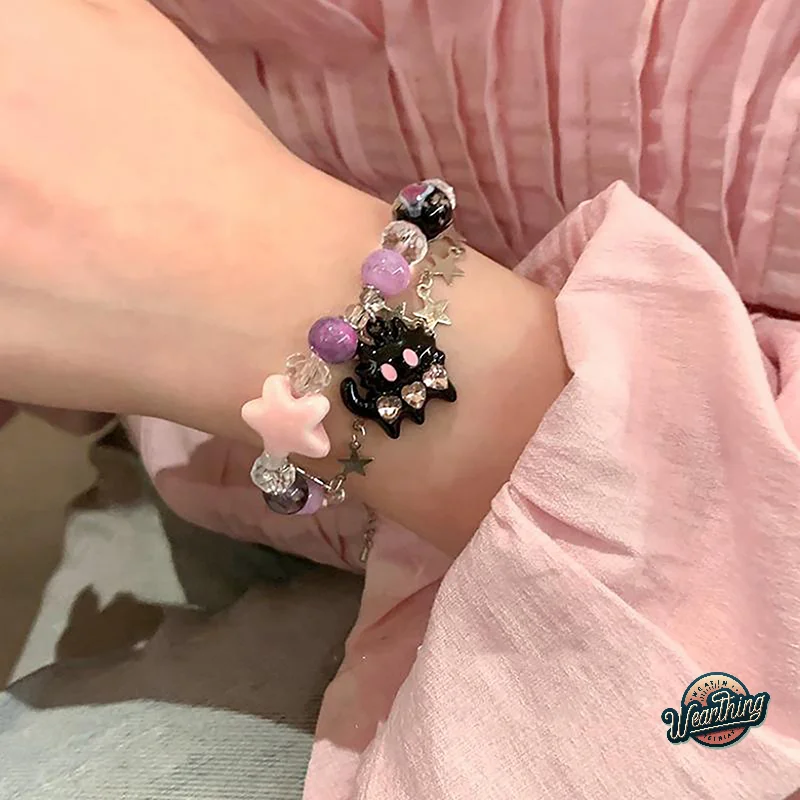 

Bracelet Cat Heart Rhinestone Pentagram Star Beads Bracelet For Women Aesthetic Sweet Cool Trendy Jewelry Korean Fashion Gift