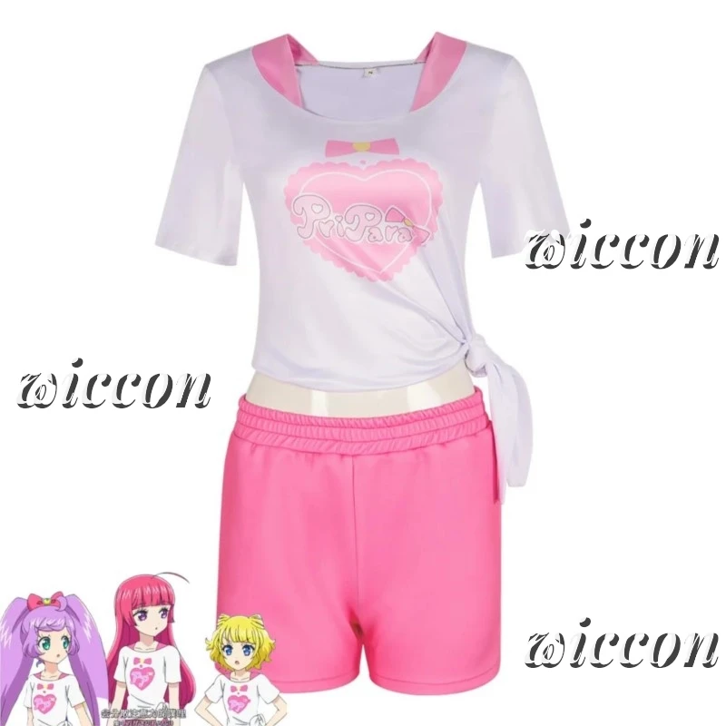 Anime Pripara Hojo Sophy Manaka Laala Minami Mirei SoLaMi♡SMILE Cosplay Costume T-shirt Shorts Wig Woman Sexy Lovely Daily Suit