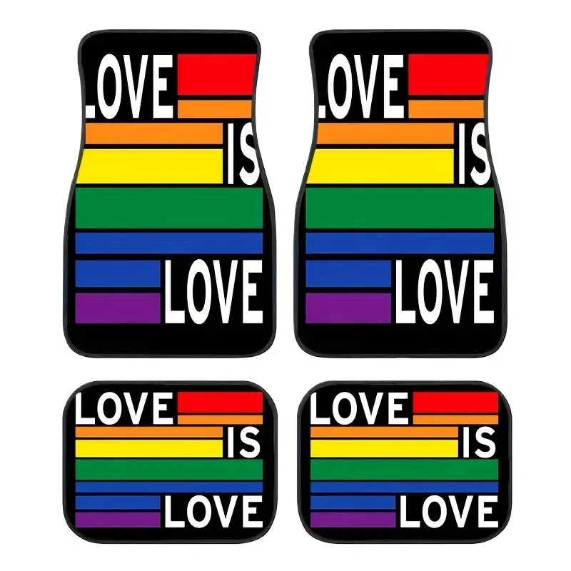 

4pcs Rainbow Print Car Floor Mats -Non-Slip, Washable Polyester Fiber Vehicle Mats for All Car Models,Perfect Gift for Christmas