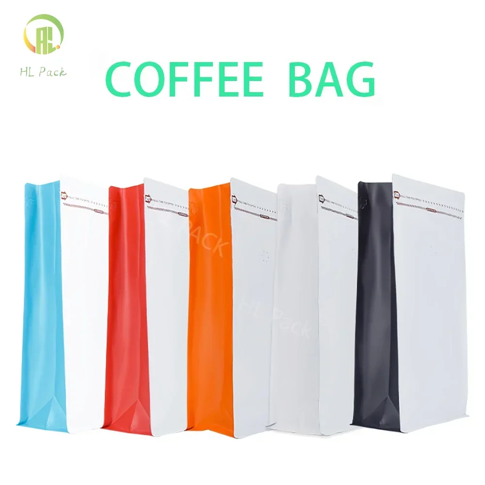 50pcs 100g 250g 500g 1kg Matte White+Gussets Colored Coffee Bag With Valve Sealed Food Powder Tea Nuts Storage Airtight Pouches