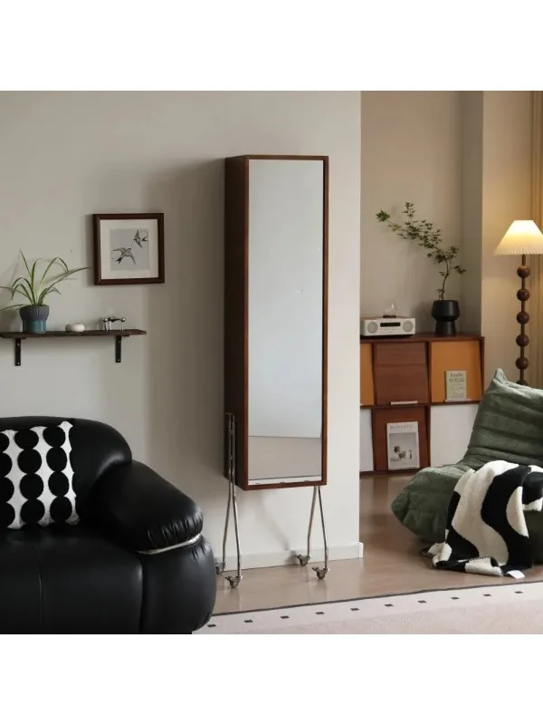 2026 new solid wood vertical full-length mirror storage mirror household fitting mirror bedroom moving storage