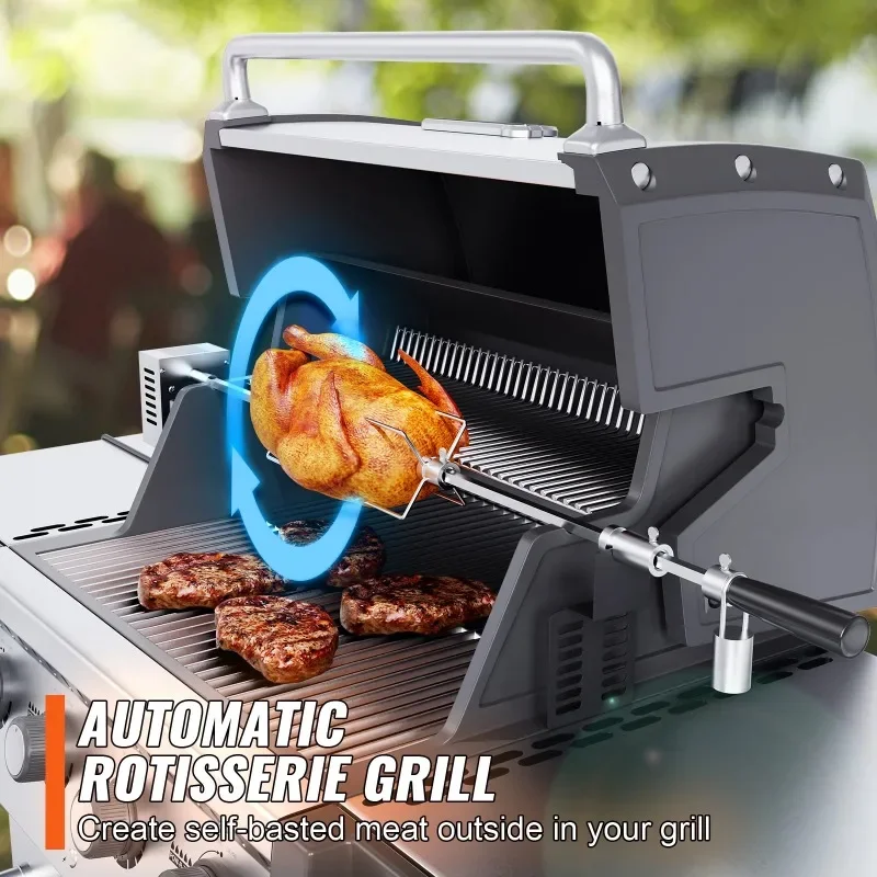 【Premium】SucceBuy 39-56inch Universal Grill Rotisserie Kit for Grills Electric BBQ Grill w/Motor Stainless Steel Automatic Grill