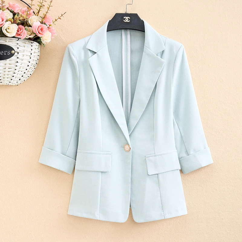 

Slim Fit Short Length Casual Style Thin Suit Jacket for Women Three-Quarter Sleeve Spring Summer New Arrival Elegant Fashion