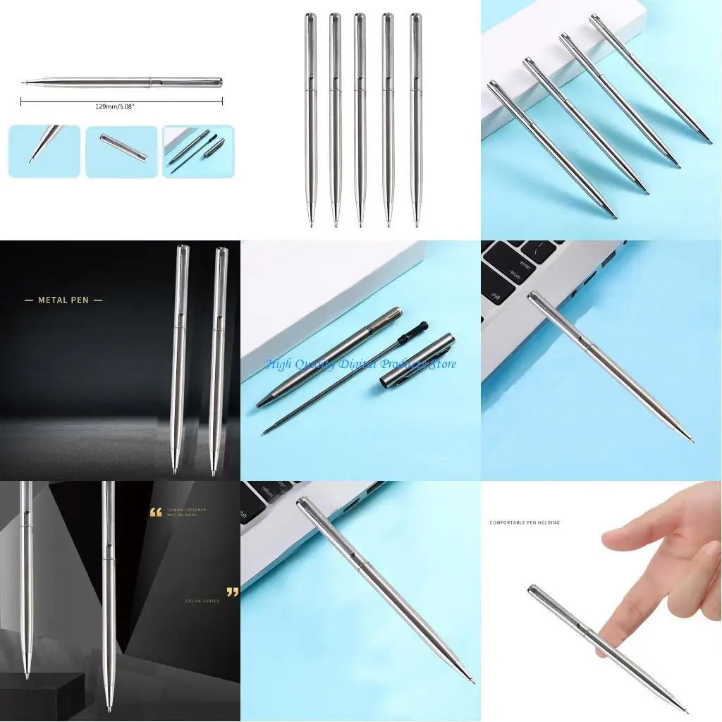 

U2JE 5PCS Metal Ballpoint Pen Office Signing Pen with Metal Pen Clip Black/Blue