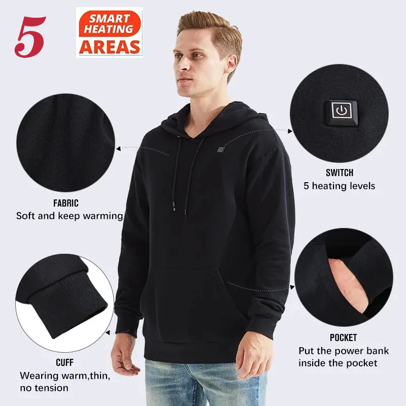 2024 New Heated Hoodies Men Women Harajuku Heated Sweatshirts Winter Warm Usb Heating Coat Self Heating Thermal Heated Jacket