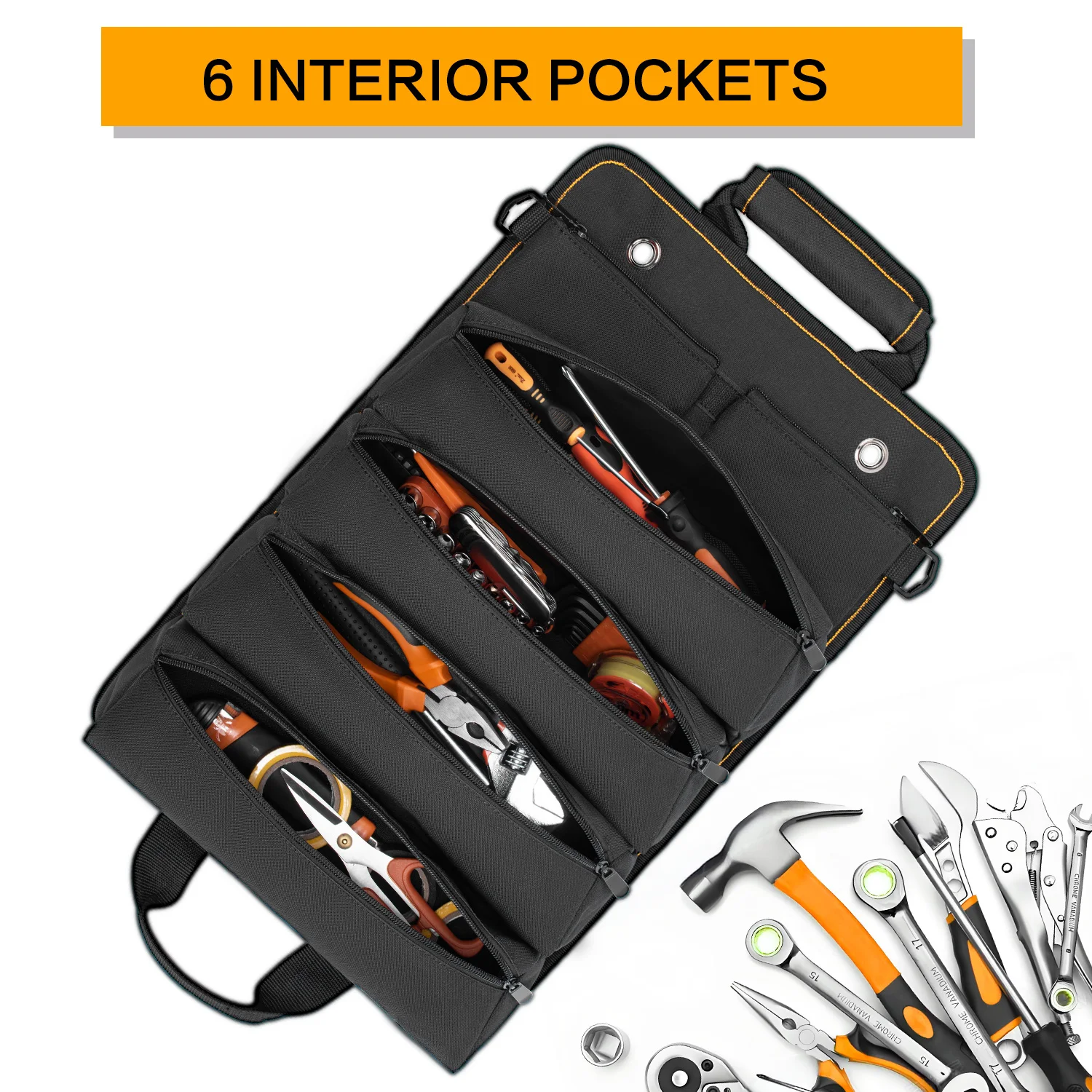 TKIGZNW Tool Bag Roll Up, Heavy Duty Rolled Empty Tool Storage Organization, Portable Foldable Rollup Organizer with 2 Small
