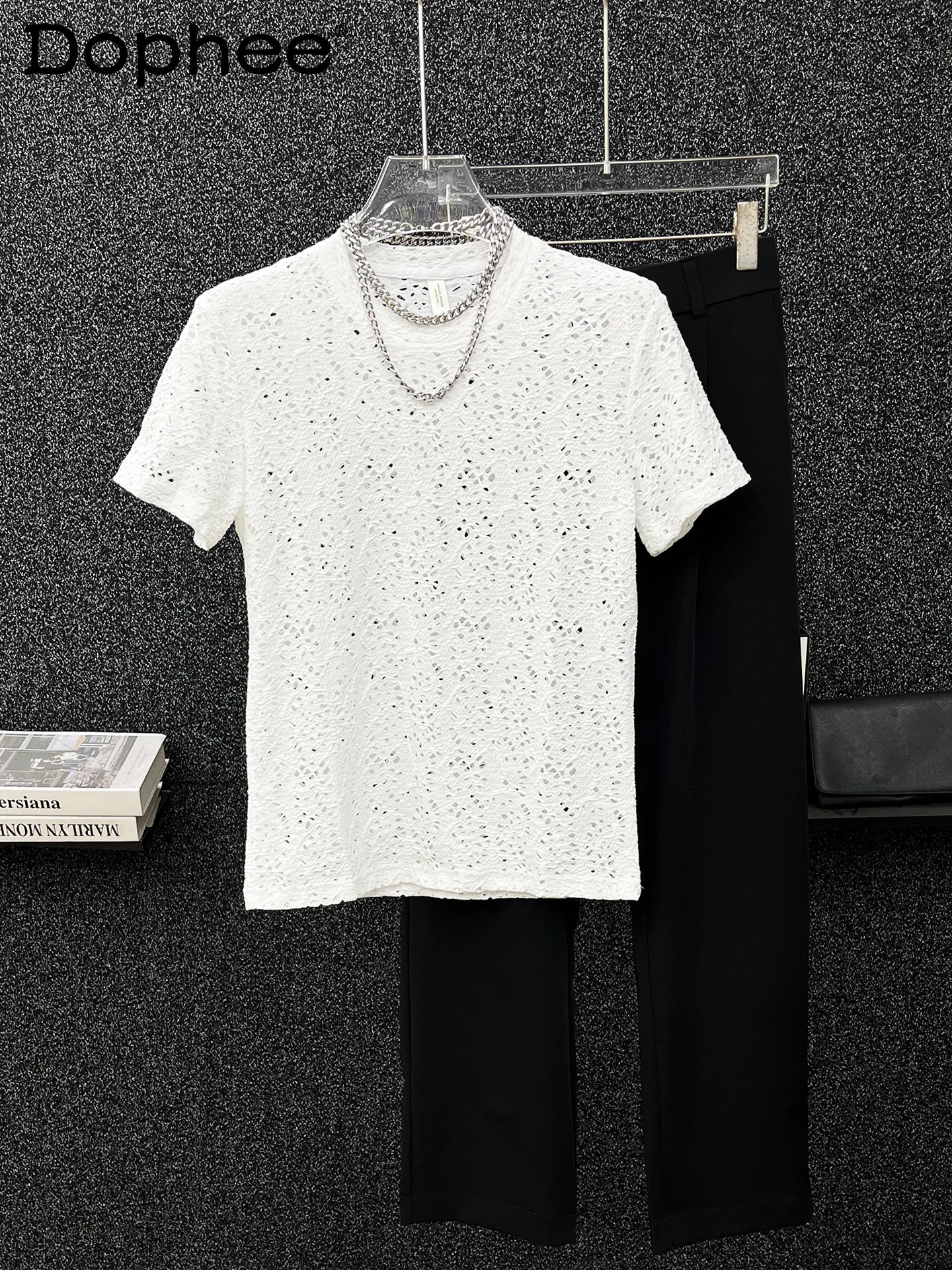 

Design Sense Hole Hollow Short-sleeved T-shirt Men's Breathable Summer Korean Version Slim Casual Versatile Half-sleeved Top