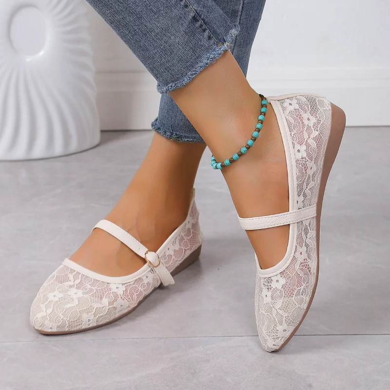 

Lace Women Mary Jane Shoes Fashion Slip on Comfort Street Style Soft Sole Female Dress Flats Shoes Lightweight Ballet Shoes
