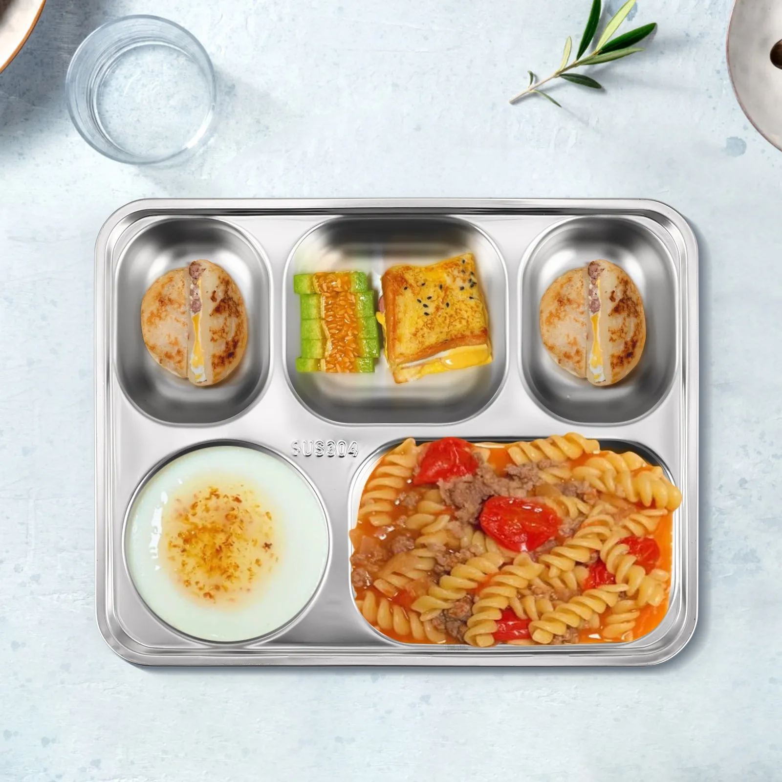 

1Set Stainless Steel Divided Food Plate 5-Grid Lunch Tray Thickened Tableware for Home Office School Restaurant Healthy