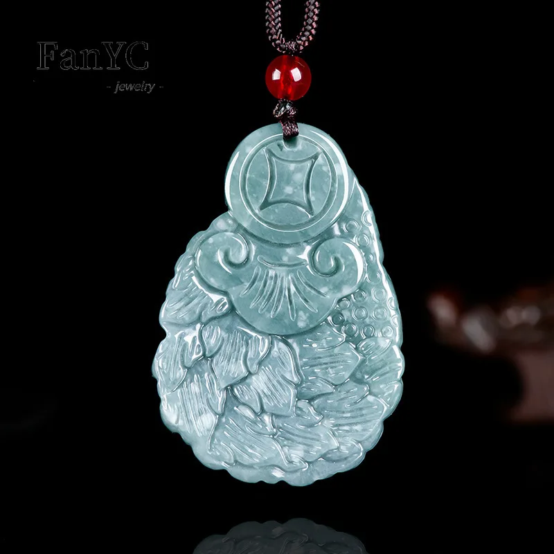 Natural Myanmar Jadeite Blue Water Peacock Ice Pendant Auspicious Peace Fashion Men and Women Jewelry Necklace Holiday Gift