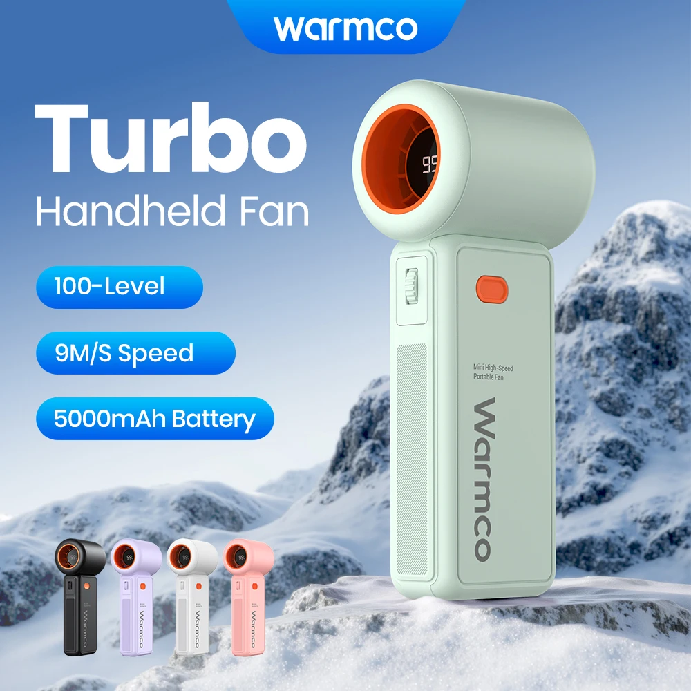

Warmco Handheld Turbo Fan,Super Strong Wind,100 Speeds,Long Battery Life,5000mAh USB Rechargeable,Multipurpose Pocket mini fan