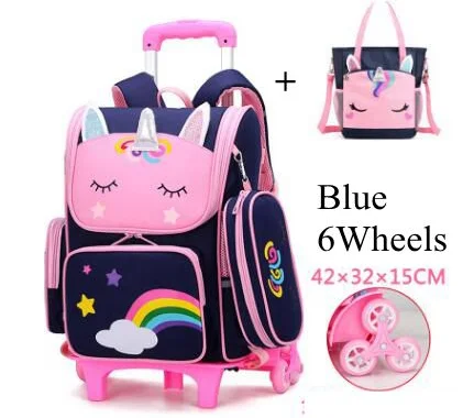 

School Trolley Bags with Lunch Bag pen bag School Rolling Backpack Bags For Kids Wheeled Backpack set with Handbag for girls