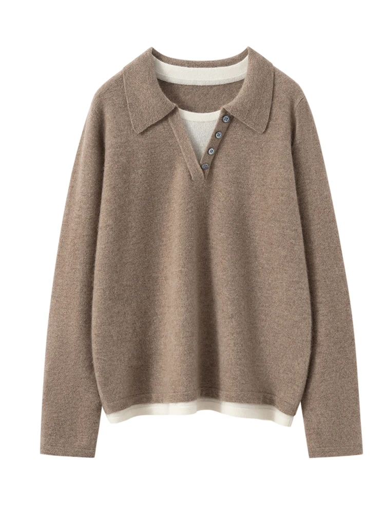 

TLOML New Women's 100% Cashmere Knitted Polo Collar Pullover Sweater Knitwear High Quality Autumn Winter Soft Warm Comfy Tops