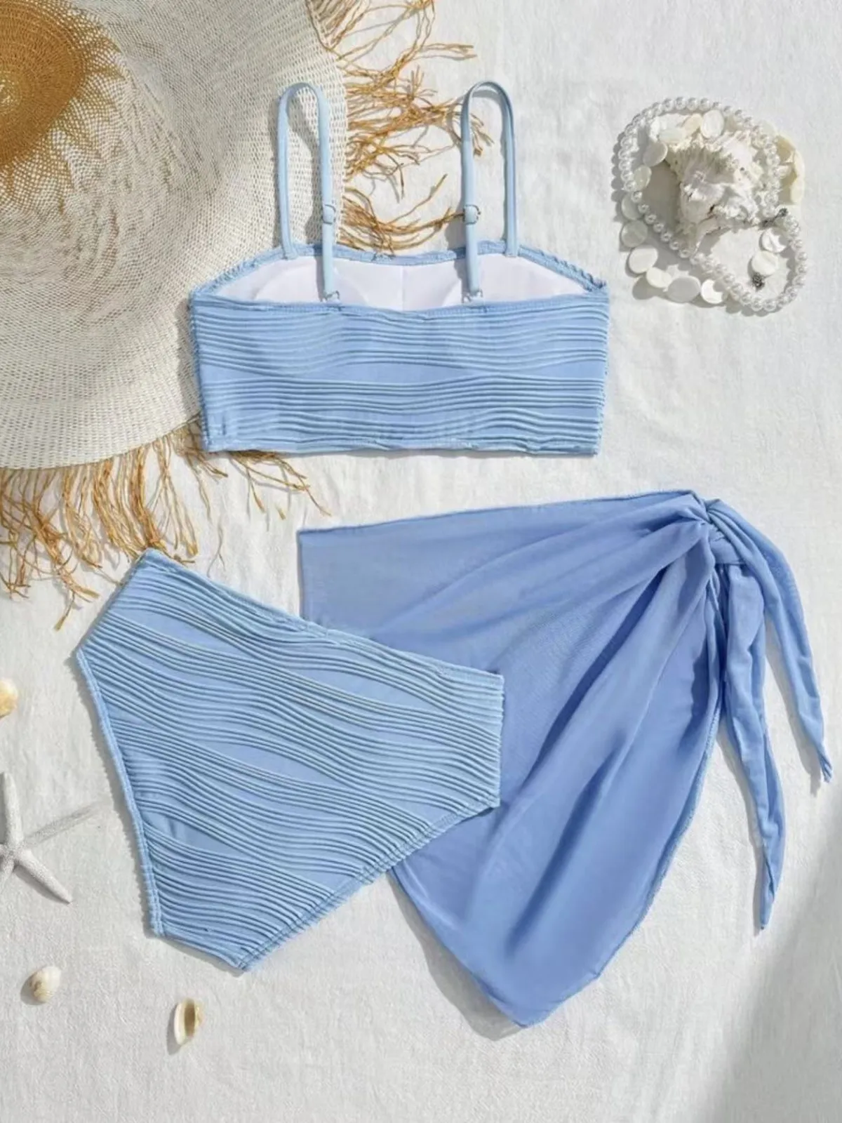 2026 Traje de baño de 3 piezas para busto pequeño, conjunto de Bikini Push Up con cubierta Sexy para playa y piscina, Ropa de vacaciones de natación Sexy sólida 2026